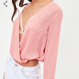 COLOR: BLACK Missguided BLACK Chiffon wrap blouse